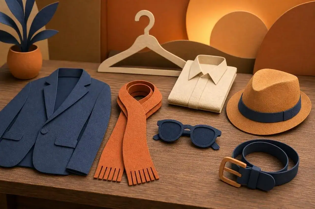 Everyday items arranged as quick costume pieces.