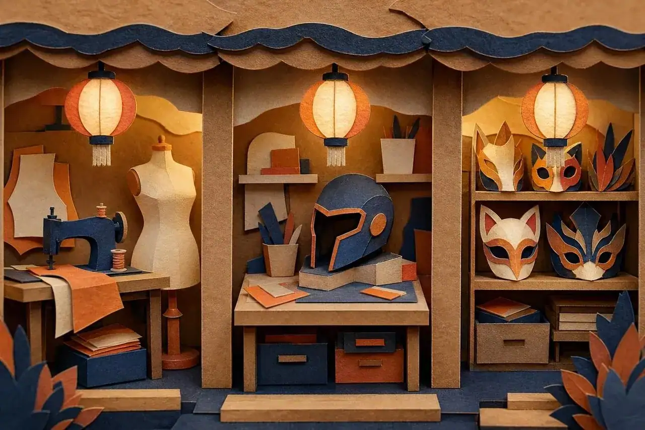 Different costume workshop corners.