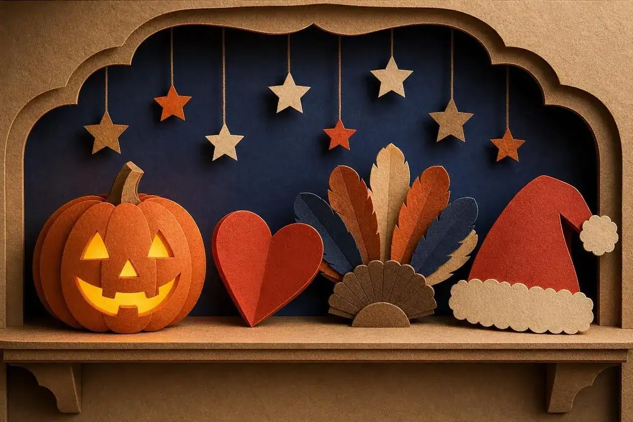 Holiday-inspired costume props together.