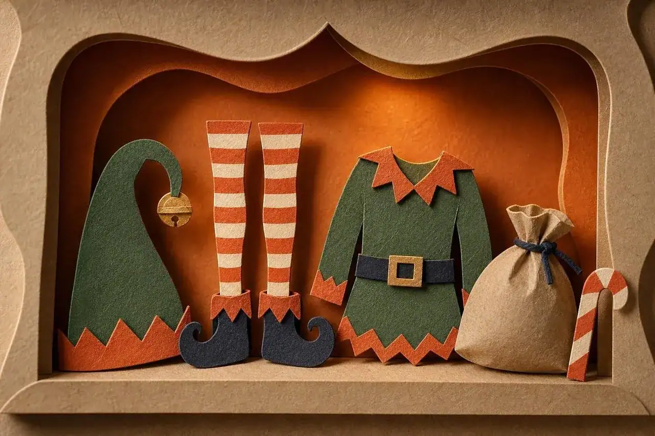 Elf costume pieces laid out.