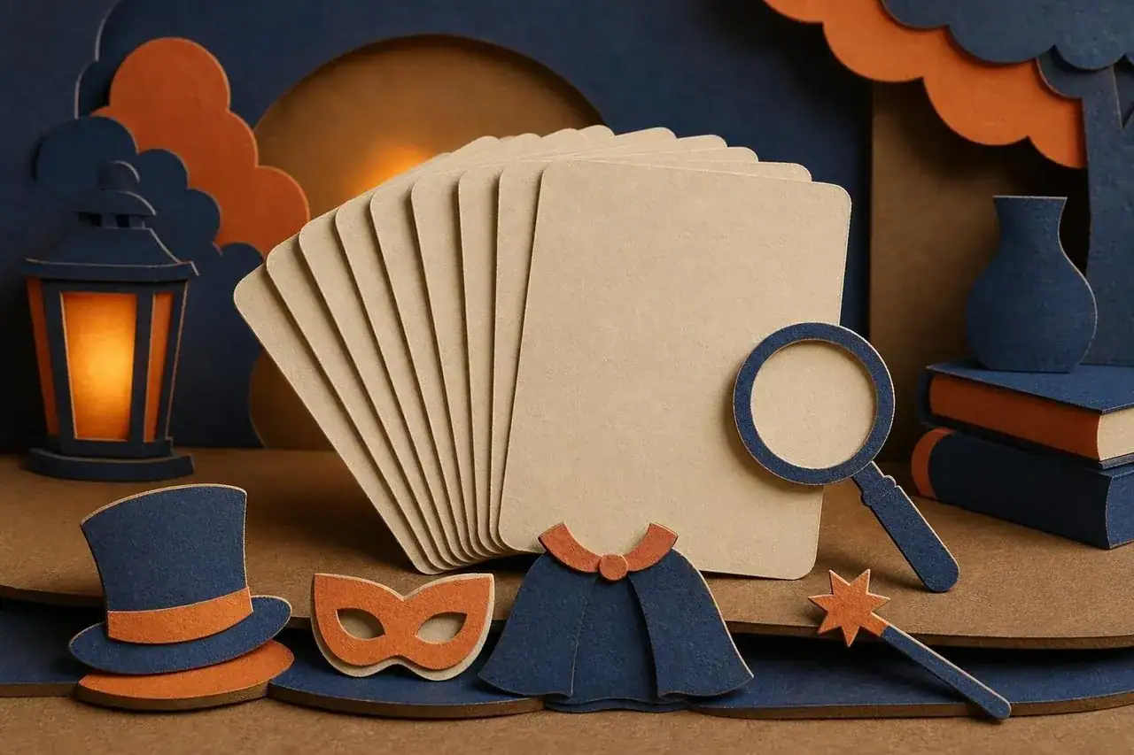 A set of costume idea cards fanned out.