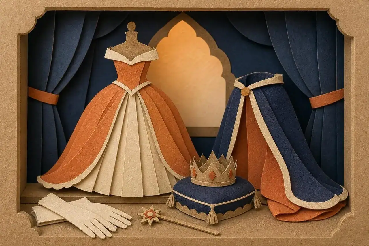 The gown, crown and cape that make up a princess look.