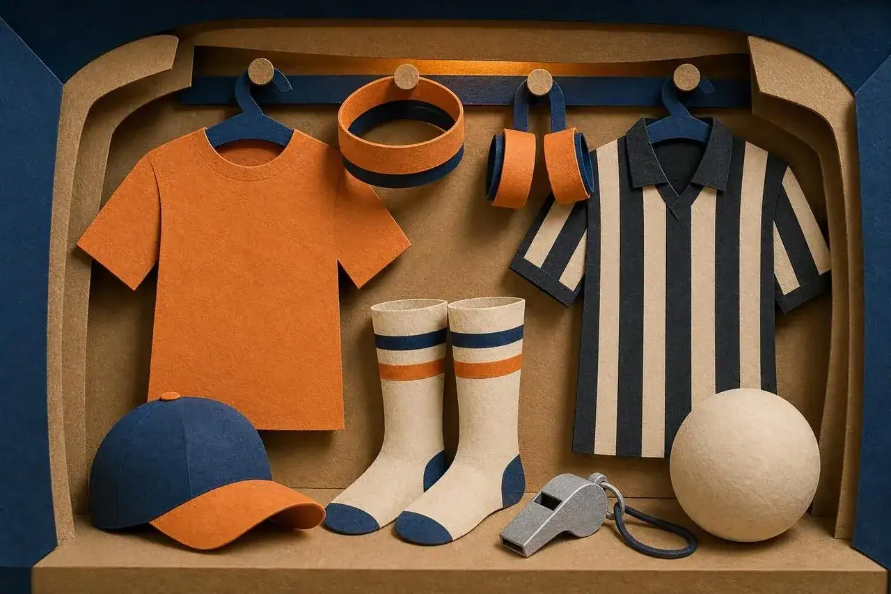 Pieces for two quick sports costumes laid out on a table.
