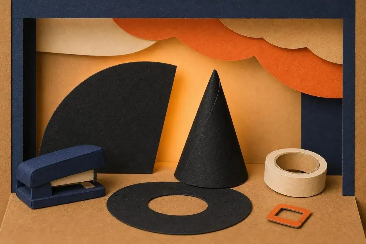 A flat fan-shaped pattern rolling up into a pointed hat.