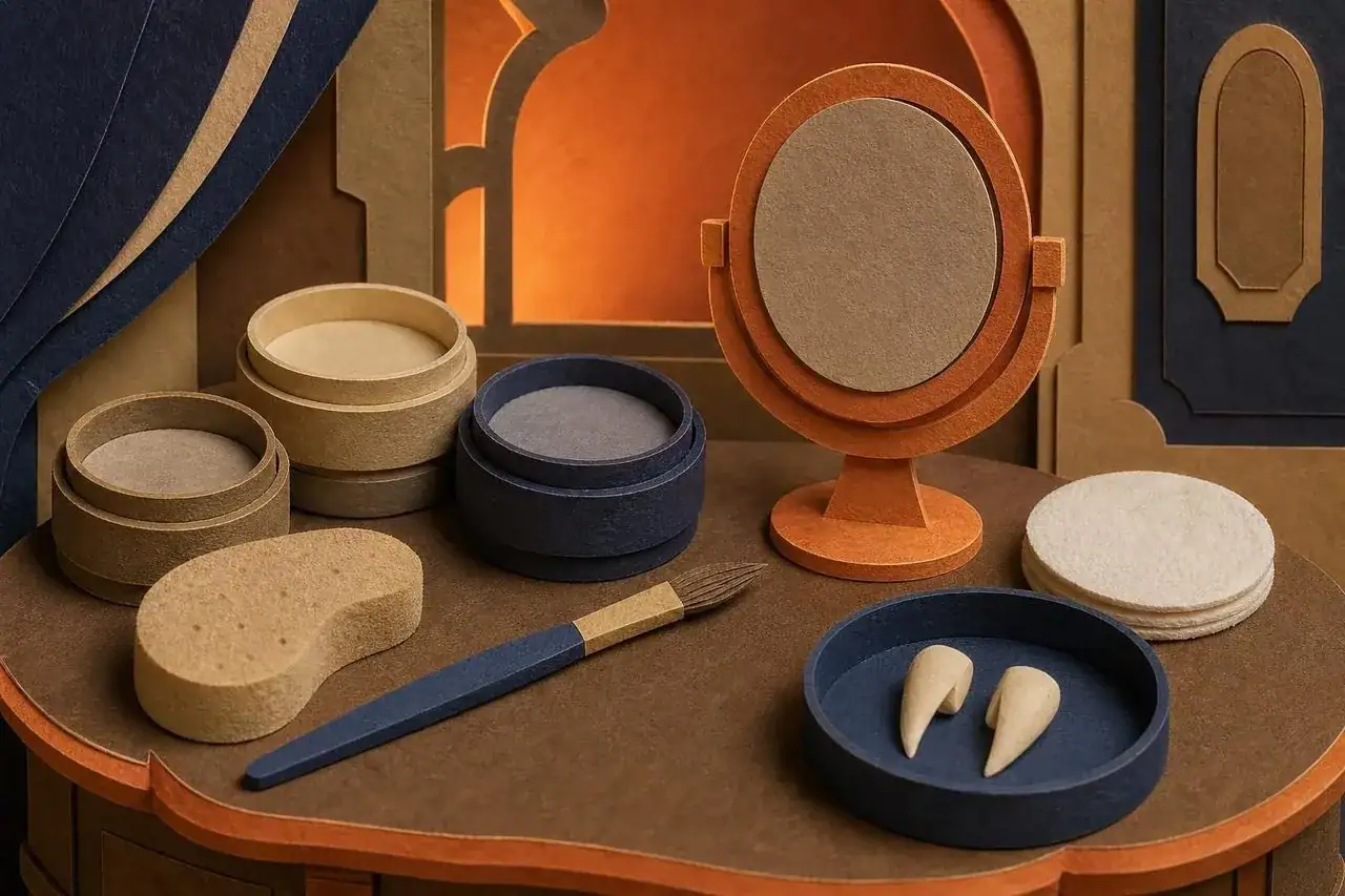 Makeup tools for a pale, non-gory undead look.