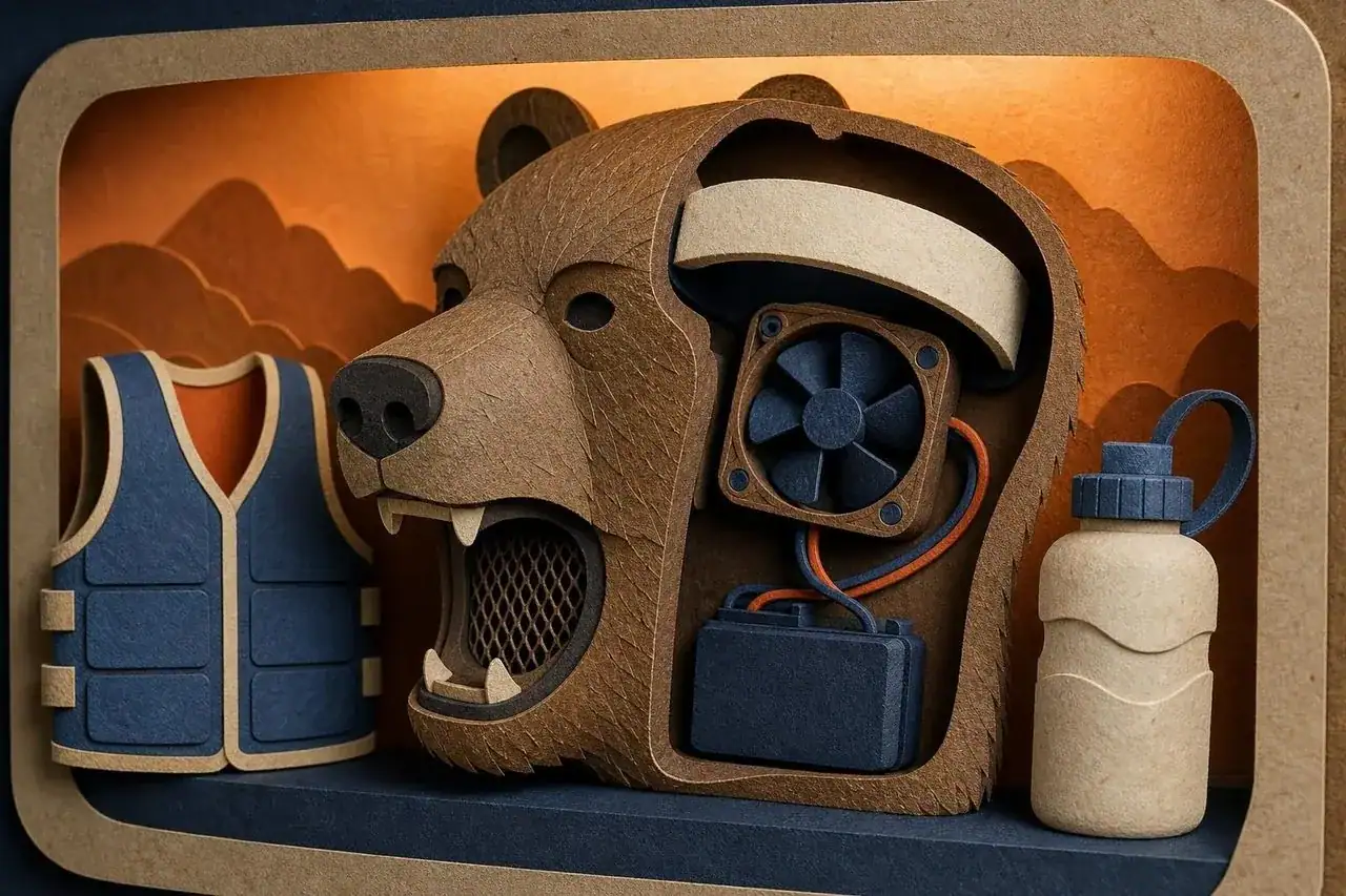 Cooling parts used inside a bear mascot head.