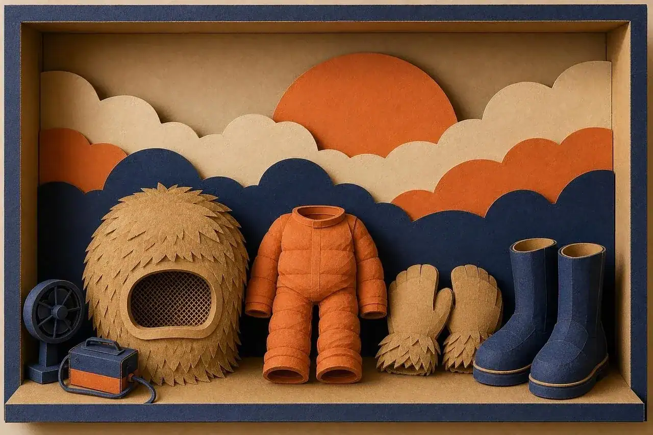 The main parts of a mascot costume laid out separately.