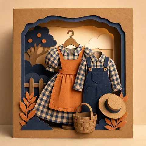 Paper-cut illustration: The farm family