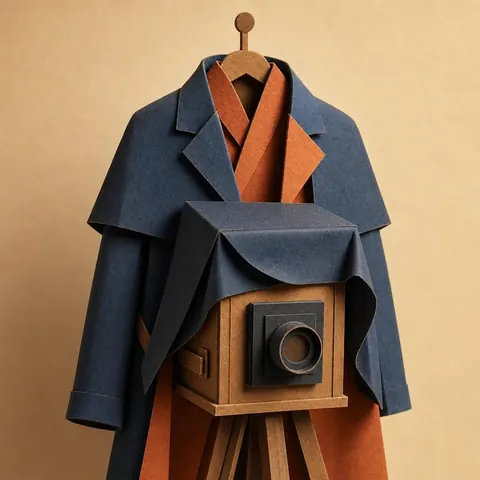 Paper-cut illustration: The town photographer