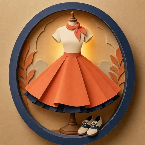 Paper-cut illustration: The poodle-skirt girl