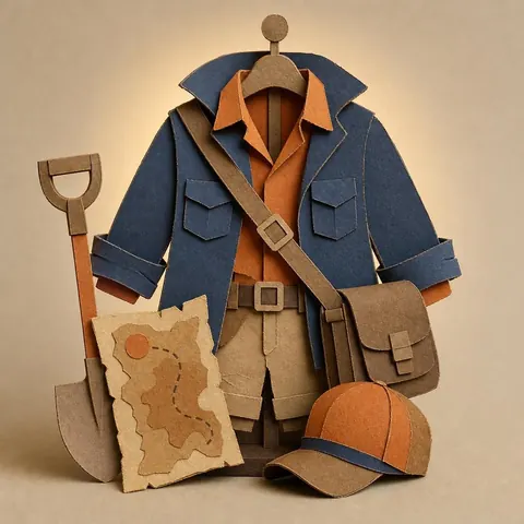 Paper-cut illustration: The treasure hunter