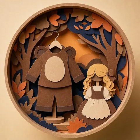 Paper-cut illustration: The three bears and the visitor