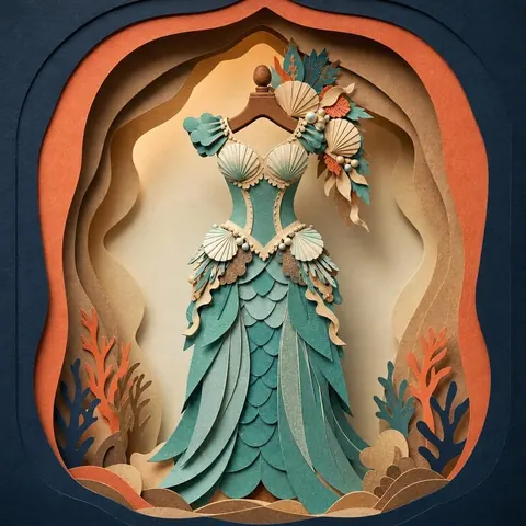 Paper-cut illustration: The mermaid or sea queen