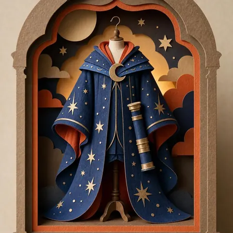 Paper-cut illustration: The star-gazer