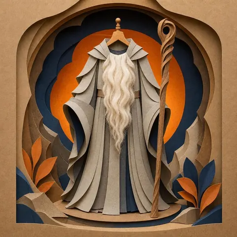 Paper-cut illustration: The elder wizard