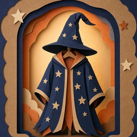 Paper-cut illustration: The star wizard