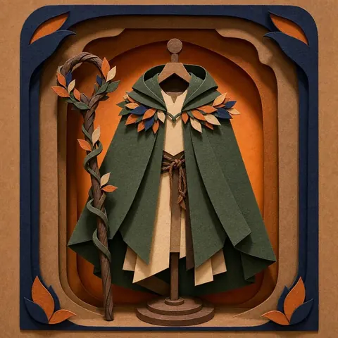 Paper-cut illustration: The forest druid