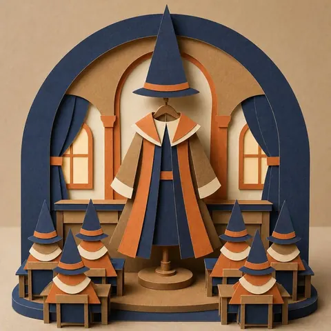 Paper-cut illustration: The pointed-hat classroom