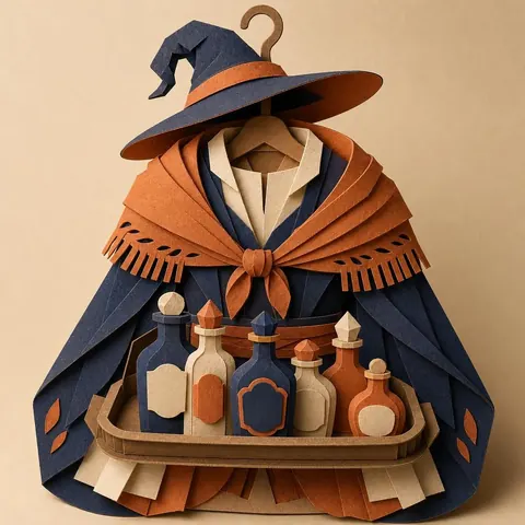 Paper-cut illustration: The potion seller