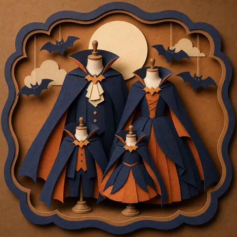Paper-cut illustration: The vampire family