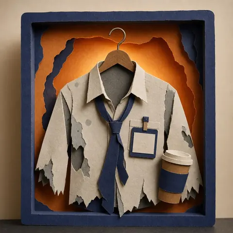 Paper-cut illustration: The zombie office worker